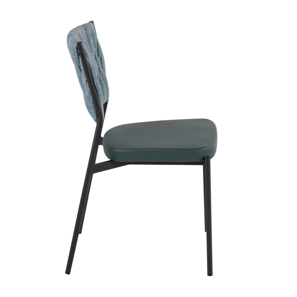 Braided Tania Contemporary Chair in Black Metal, Green Faux Leather, and Sea Green Fabric By LumiSource - Set of 2 | Dining Chairs | Modishstore - 6