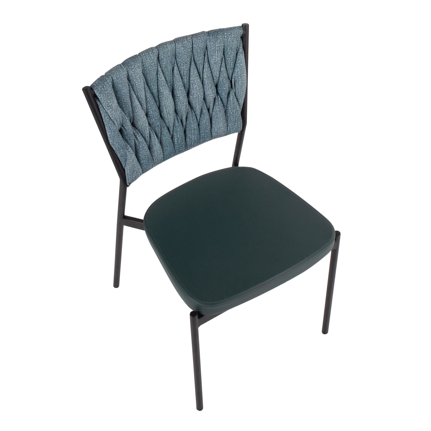 Braided Tania Contemporary Chair in Black Metal, Green Faux Leather, and Sea Green Fabric By LumiSource - Set of 2 | Dining Chairs | Modishstore - 3