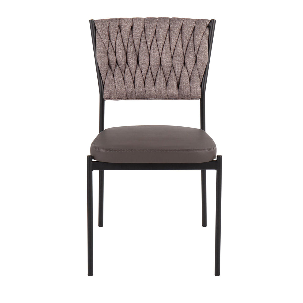 Braided Tania Contemporary Chair in Black Metal, Green Faux Leather, and Sea Green Fabric By LumiSource - Set of 2 | Dining Chairs | Modishstore - 10