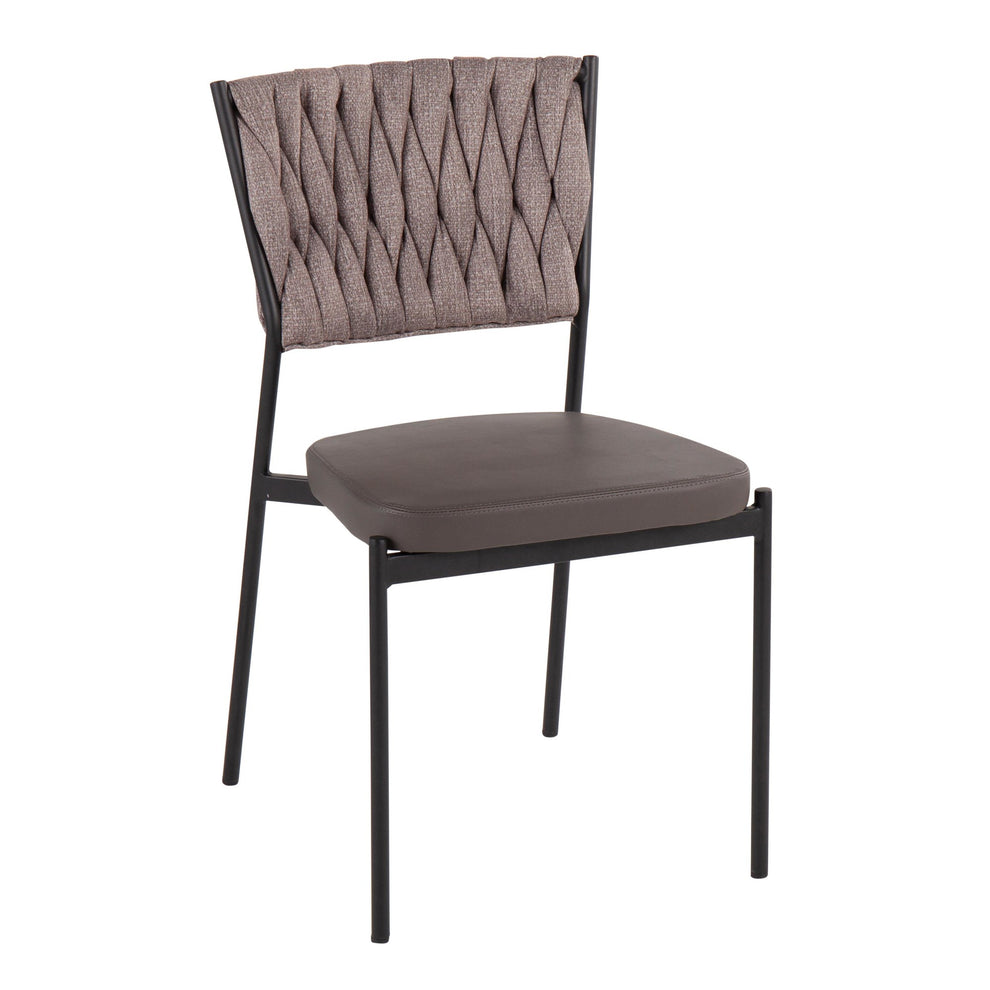 Braided Tania Contemporary Chair in Black Metal, Green Faux Leather, and Sea Green Fabric By LumiSource - Set of 2 | Dining Chairs | Modishstore - 13