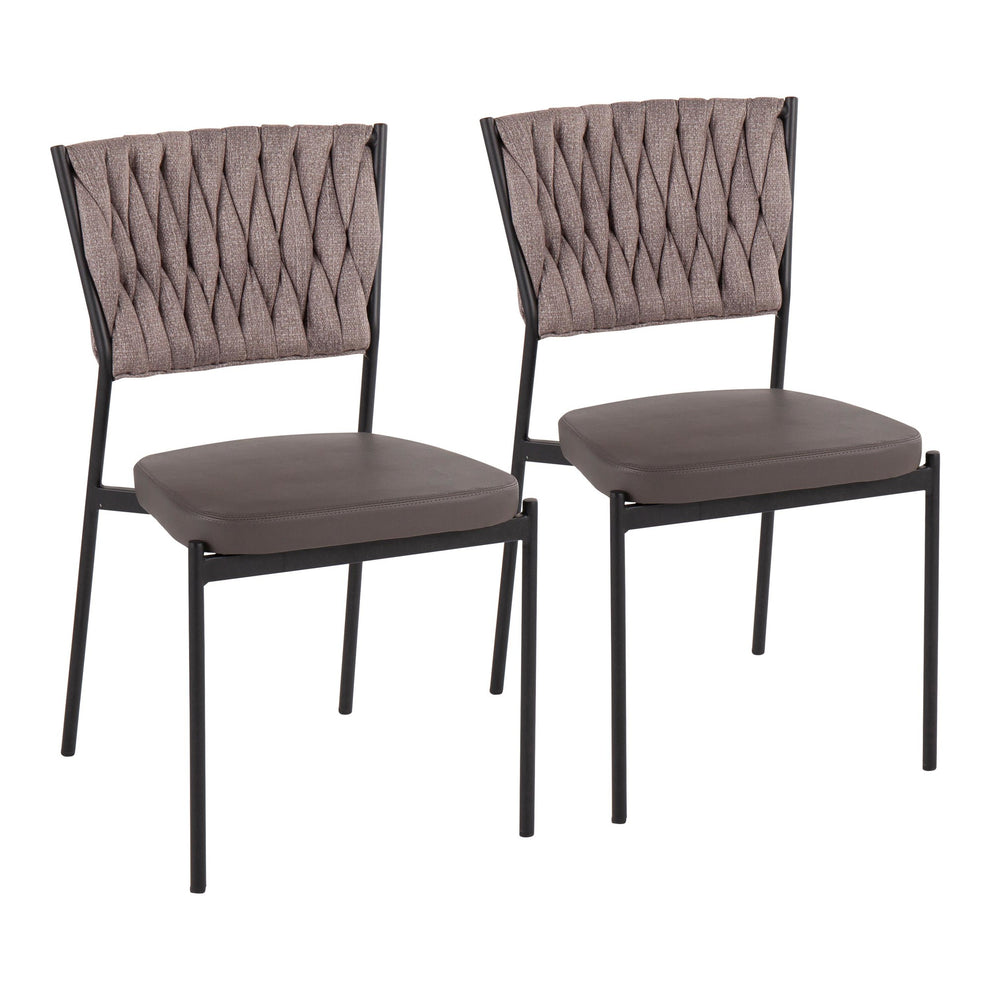 Braided Tania Contemporary Chair in Black Metal, Green Faux Leather, and Sea Green Fabric By LumiSource - Set of 2 | Dining Chairs | Modishstore - 9