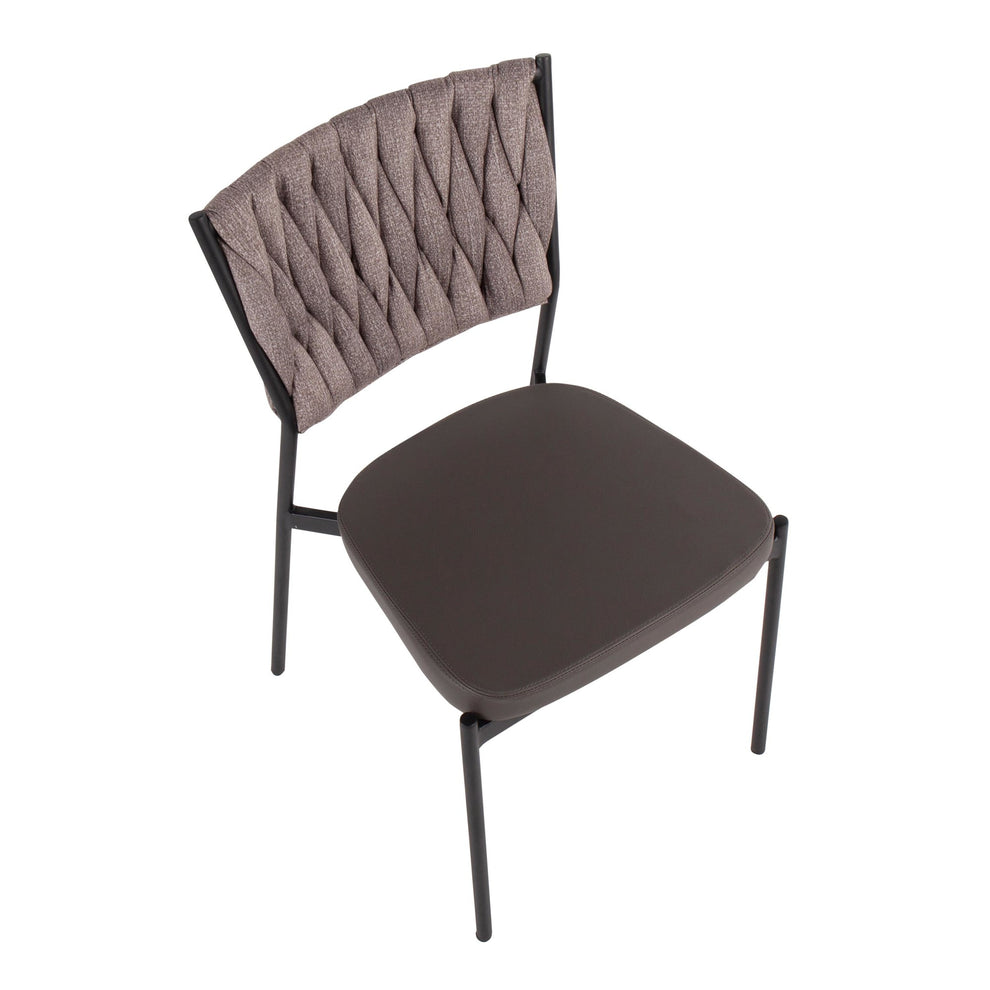 Braided Tania Contemporary Chair in Black Metal, Green Faux Leather, and Sea Green Fabric By LumiSource - Set of 2 | Dining Chairs | Modishstore - 11