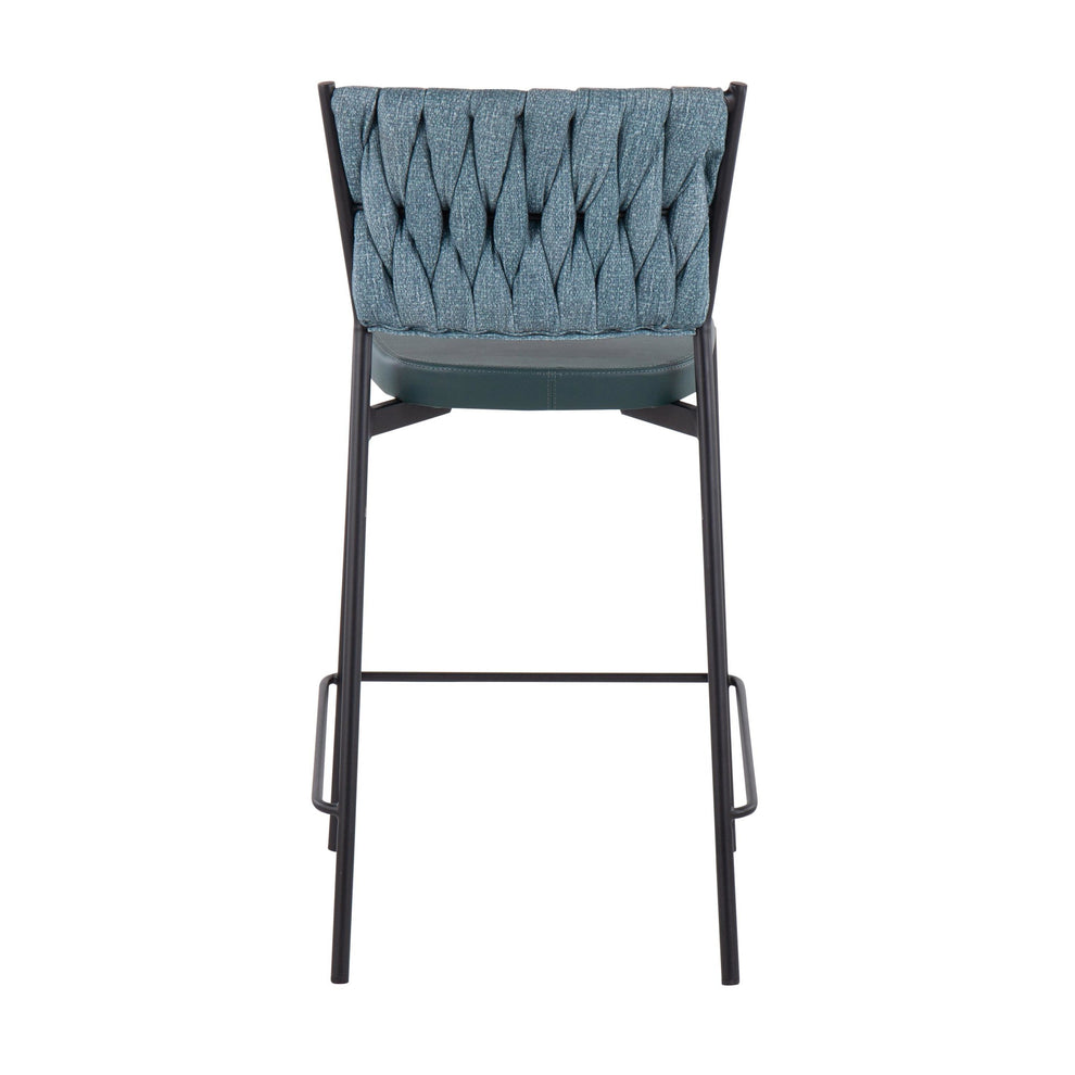 Braided Tania Contemporary Counter Stool in Black Metal, Green Faux Leather, and Sea Green Fabric By LumiSource - Set of 2 | Counter Stools | Modishstore - 10
