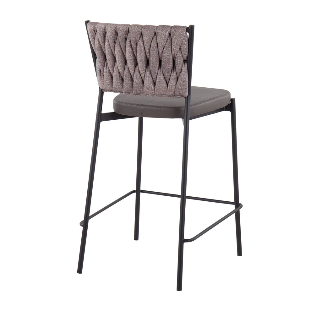 Braided Tania Contemporary Counter Stool in Black Metal, Green Faux Leather, and Sea Green Fabric By LumiSource - Set of 2 | Counter Stools | Modishstore - 19