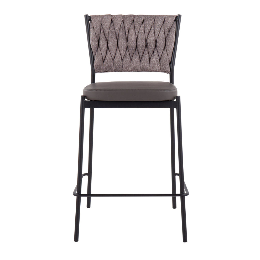 Braided Tania Contemporary Counter Stool in Black Metal, Green Faux Leather, and Sea Green Fabric By LumiSource - Set of 2 | Counter Stools | Modishstore - 12