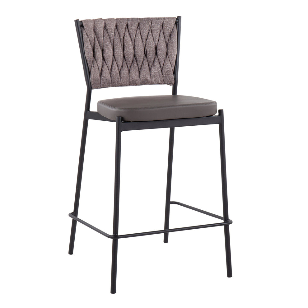 Braided Tania Contemporary Counter Stool in Black Metal, Green Faux Leather, and Sea Green Fabric By LumiSource - Set of 2 | Counter Stools | Modishstore - 17
