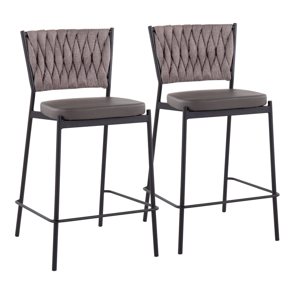 Braided Tania Contemporary Counter Stool in Black Metal, Green Faux Leather, and Sea Green Fabric By LumiSource - Set of 2 | Counter Stools | Modishstore - 11