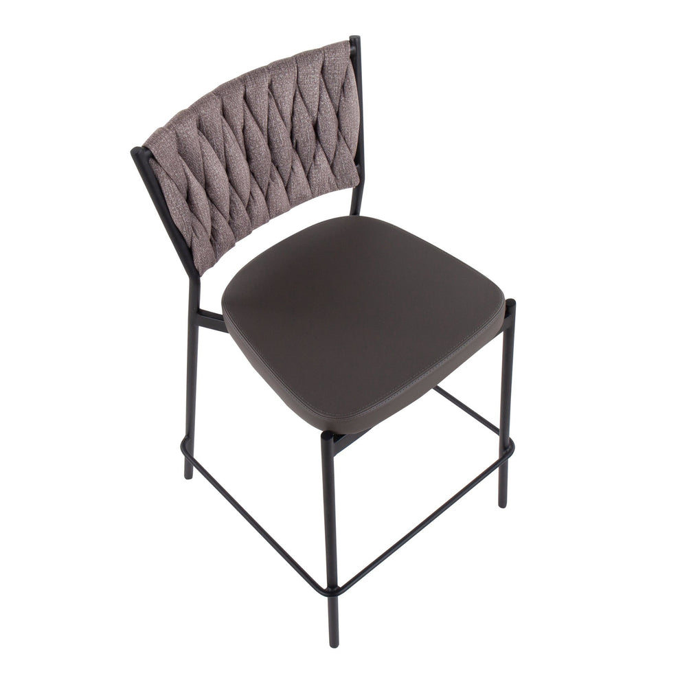 Braided Tania Contemporary Counter Stool in Black Metal, Green Faux Leather, and Sea Green Fabric By LumiSource - Set of 2 | Counter Stools | Modishstore - 13