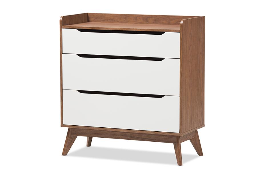 baxton studio brighton mid century modern white and walnut wood 3 drawer storage chest | Modish Furniture Store-2