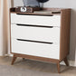 Baxton Studio Brighton Mid-Century Modern White and Walnut Wood 3-Drawer Storage Chest | Modishstore | Drawers