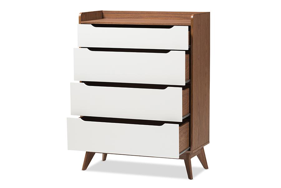baxton studio brighton mid century modern white and walnut wood 4 drawer storage chest | Modish Furniture Store-2