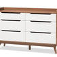 baxton studio brighton mid century modern white and walnut wood 6 drawer storage dresser | Modish Furniture Store-2