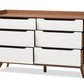 baxton studio brighton mid century modern white and walnut wood 6 drawer storage dresser | Modish Furniture Store-3