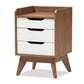 baxton studio brighton mid century modern white and walnut wood 3 drawer storage nightstand | Modish Furniture Store-2