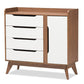 baxton studio brighton mid century modern white and walnut wood storage shoe cabinet | Modish Furniture Store-2
