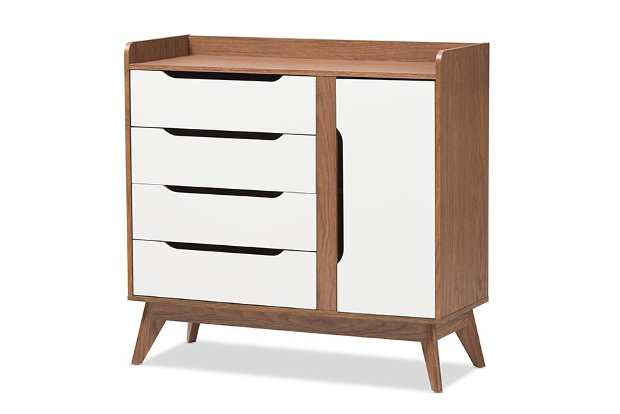 baxton studio brighton mid century modern white and walnut wood storage shoe cabinet | Modish Furniture Store-2