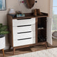 Baxton Studio Brighton Mid-Century Modern White and Walnut Wood Storage Shoe Cabinet | Modishstore | Cabinets