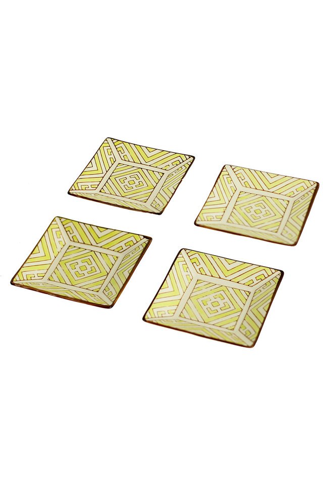 Handpainted Moroccan Square Plates- Green Set of 4 by Vagabond Vintage | Modishstore | Dinnerware-2