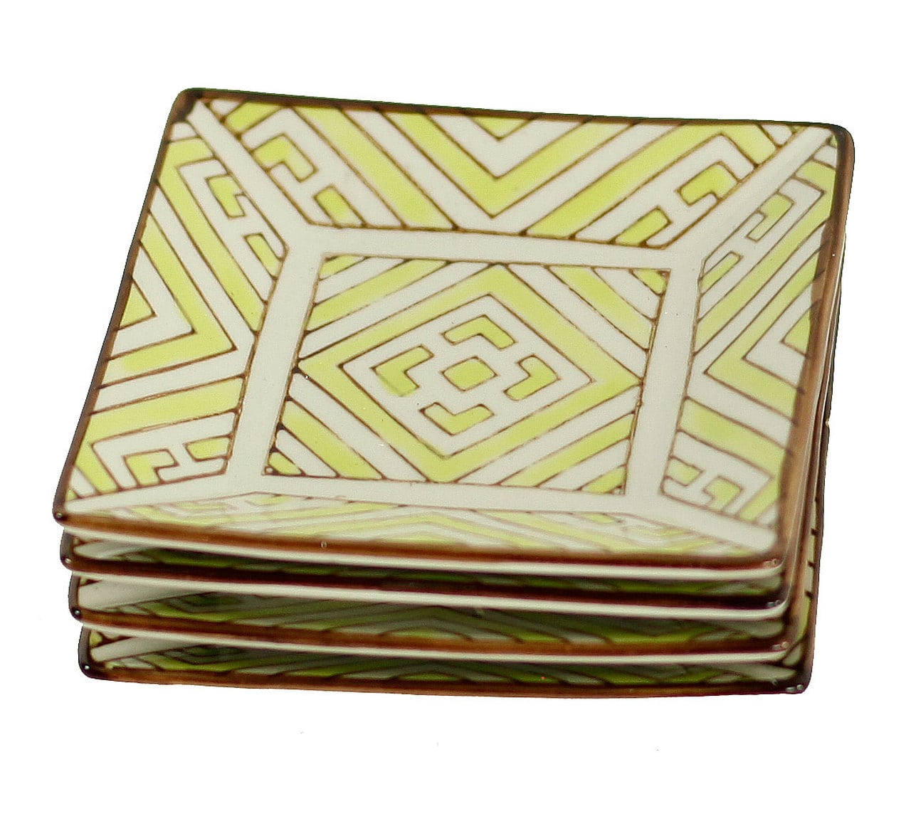 Handpainted Moroccan Square Plates- Green Set of 4 by Vagabond Vintage | Modishstore | Dinnerware-3