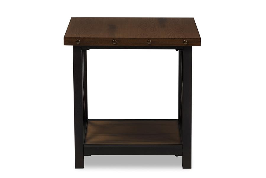 baxton studio herzen rustic industrial style antique black textured finished metal distressed wood occasional end table | Modish Furniture Store-2