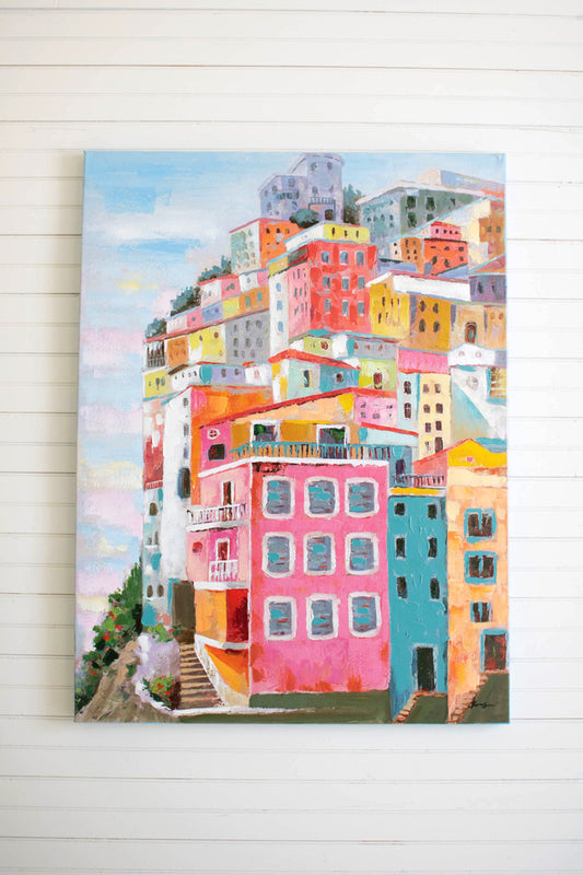 Colorful Houses Oil Painting By Kalalou | Wall Painting | Modishstore
