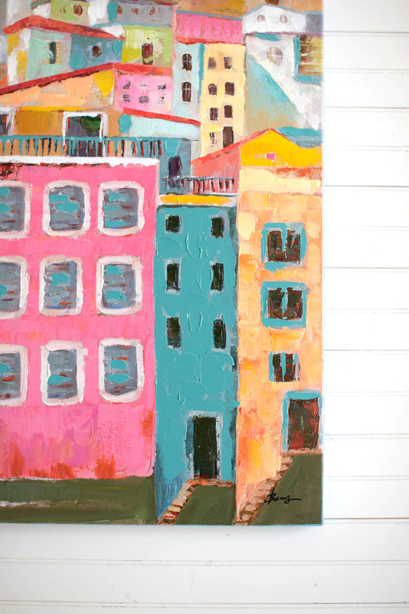 Colorful Houses Oil Painting By Kalalou | Wall Painting | Modishstore - 3