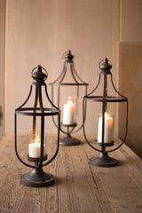 Kalalou Metal Lanterns With Glass Insert - Set Of 3