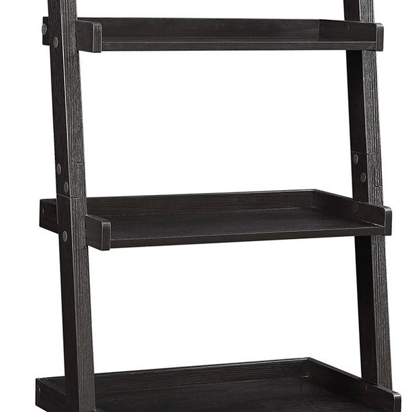 Sleek Wooden Ladder Bookcase With 5 Shelves, Brown By Benzara | Bookcases | Modishstore - 3