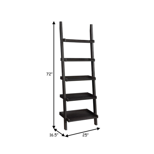 Sleek Wooden Ladder Bookcase With 5 Shelves, Brown By Benzara | Bookcases | Modishstore - 5
