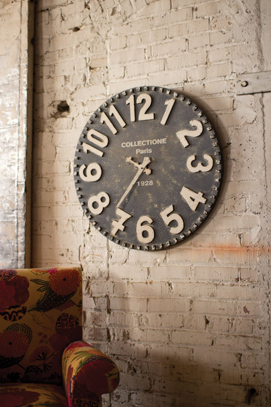 Kalalou Black And White Wooden Wall Clock | Modishstore | Clocks