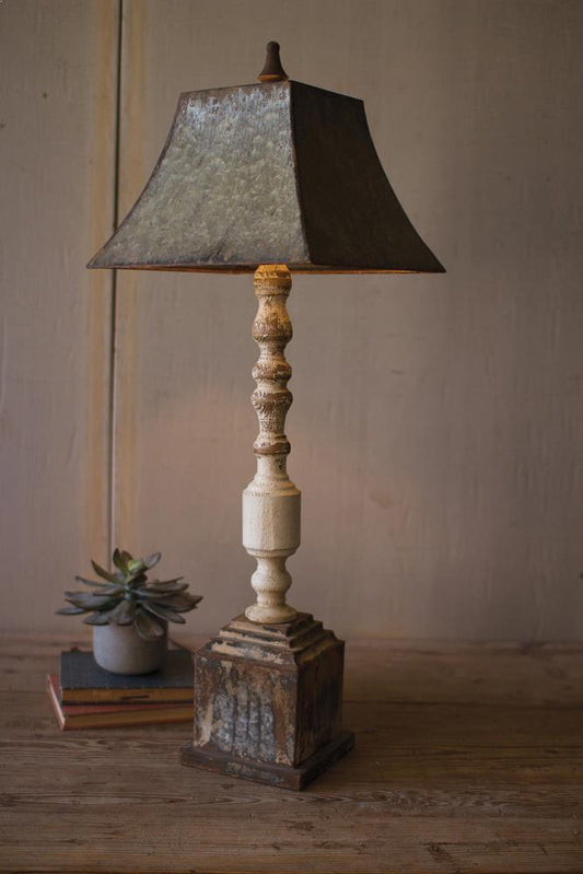 Kalalou Tall Turned Banister Lamp With Metal Shade | Modishstore | Table Lamps