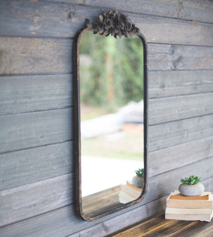 Kalalou Rectangle Metal Mirror With Flower Details | Modishstore | Mirrors