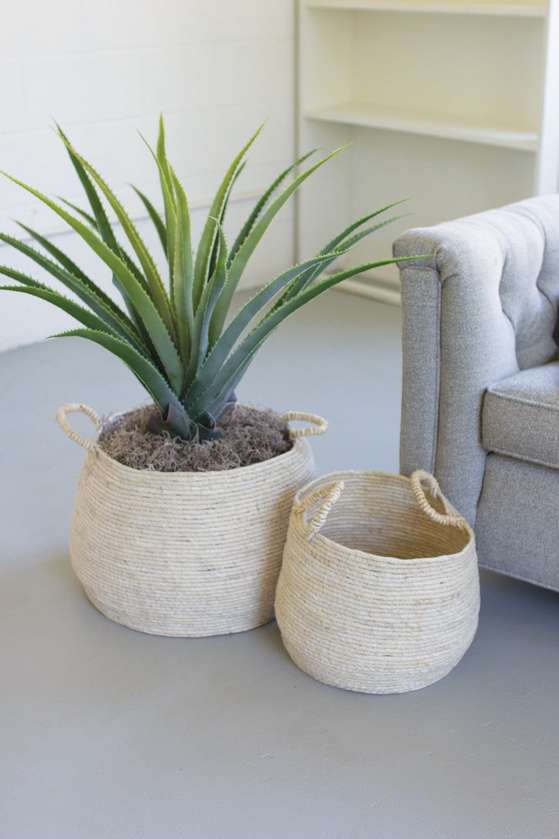 Round Seagrass Baskets With Handles by kalalou | Modishstore | Bins, Baskets & Buckets