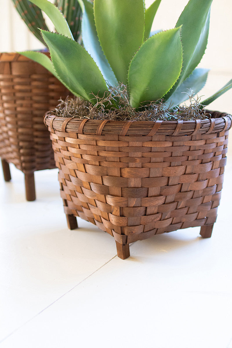Round Woven Brown Baskets With Feet Set Of 2 By Kalalou-2