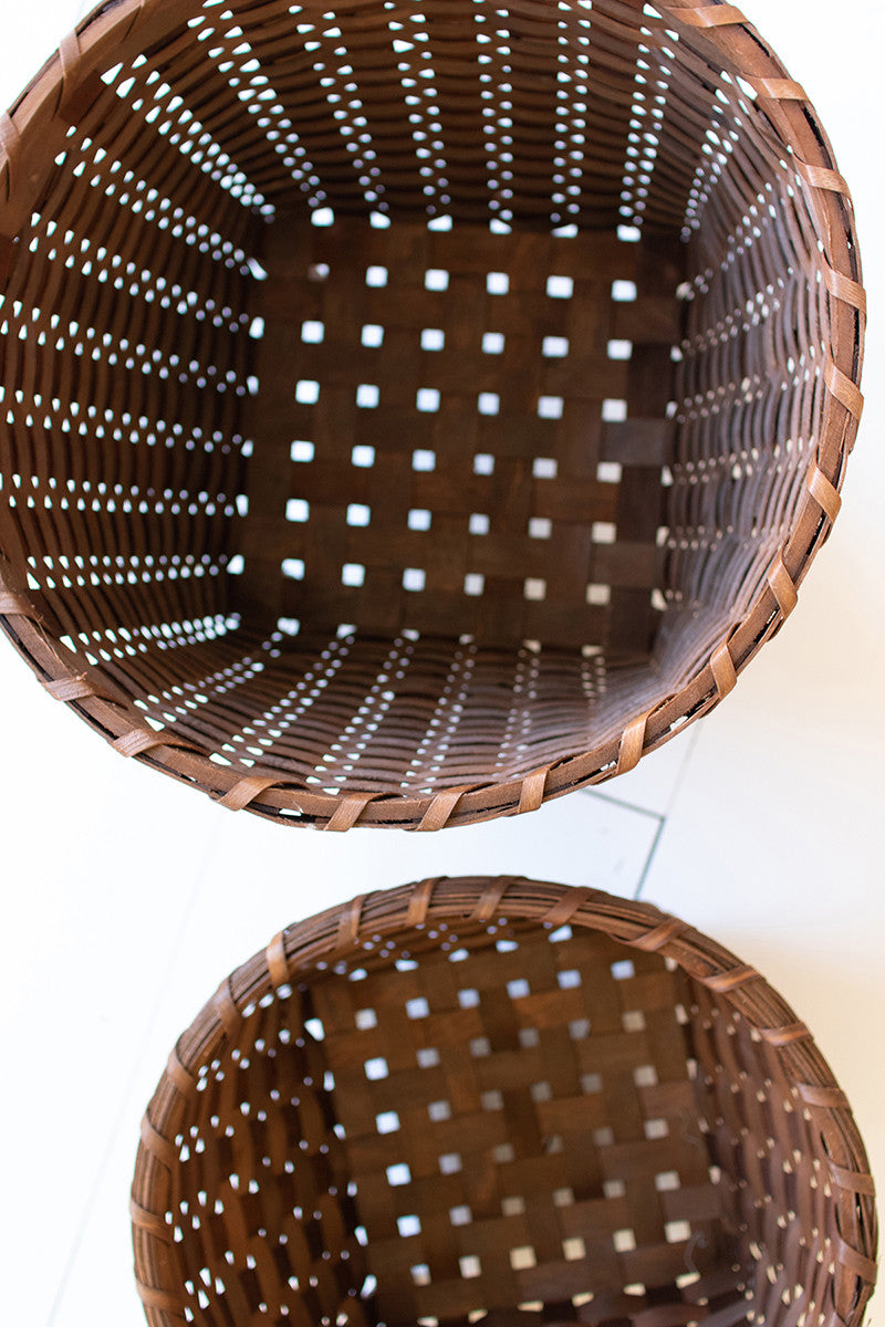 Round Woven Brown Baskets With Feet Set Of 2 By Kalalou-3