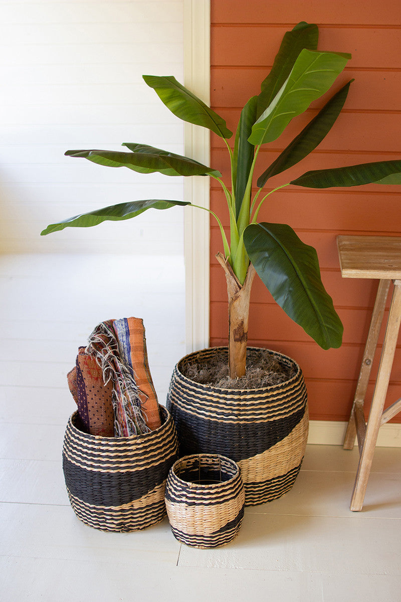 Round Black And Natural Seagrass Baskets Set Of 3 By Kalalou-2