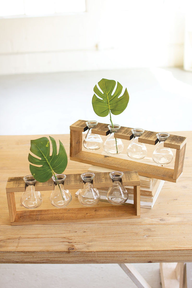 Four Glass Bud Vases With A Recycled Wooden Stand By Kalalou | Vases | Modishstore