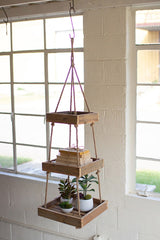 Hanging Three Tiered Square Recycled Wood Display With Jute Rope By Kalalou
