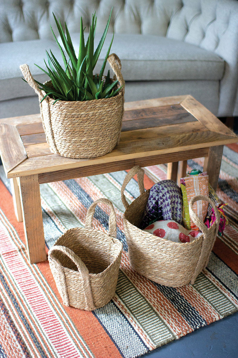 Square Seagrass Baskets With Handles Set Of 3 By Kalalou | Modishstore | Bins, Baskets & Buckets
