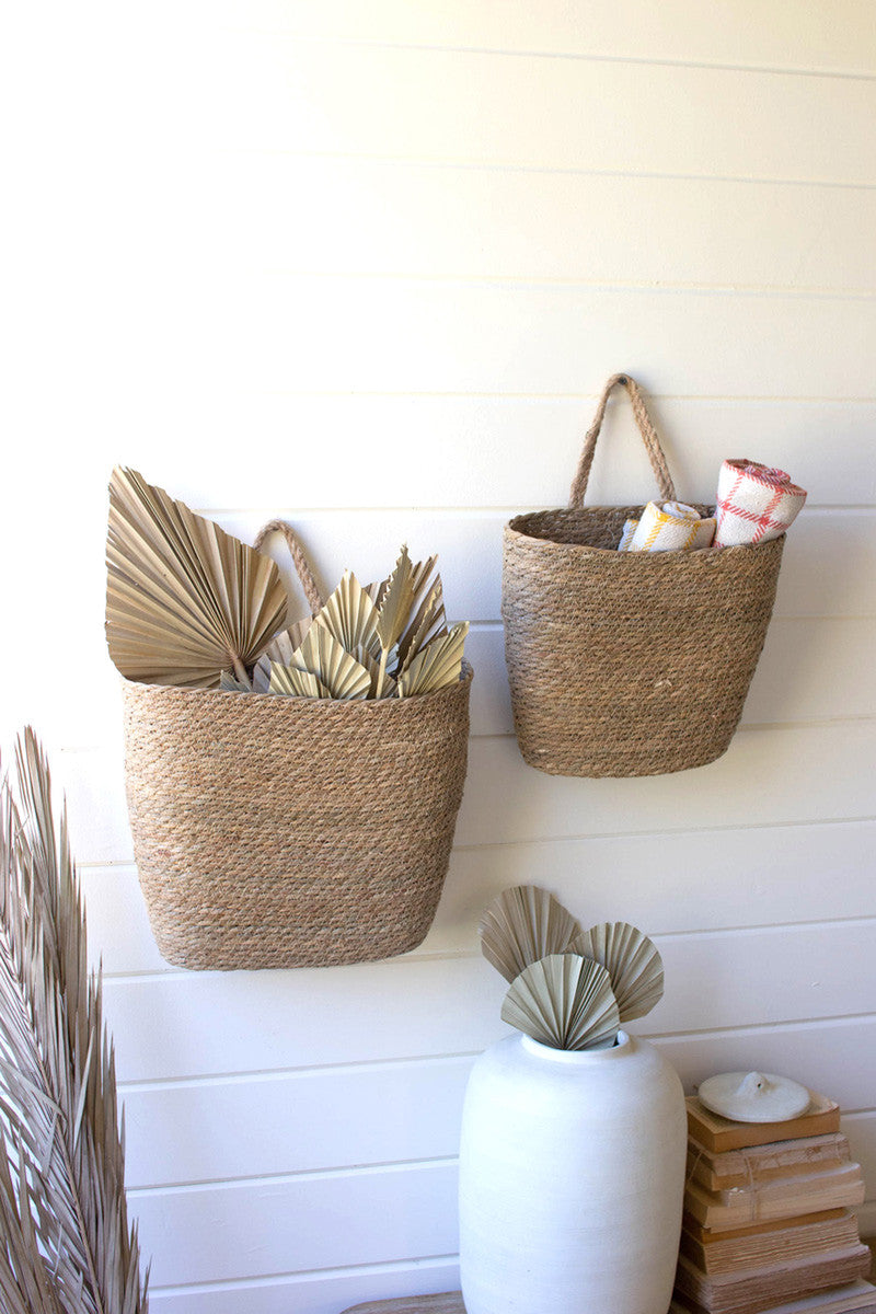 Set Of Two Tall Oval Woven Seagrass Baskets By Kalalou | Bins, Baskets & Buckets | Modishstore