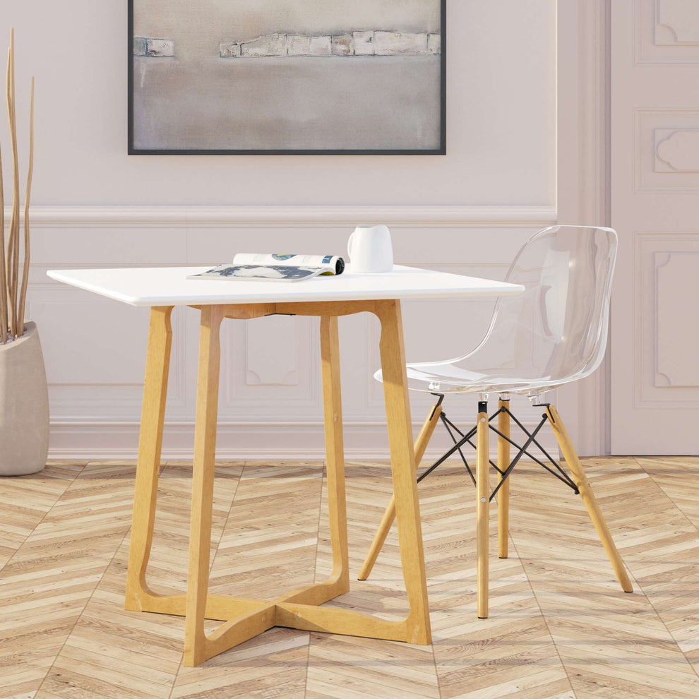 LeisureMod Cedar Square Bistro Dining Table W/ Natural Wood X Shaped Sled Base | Dining Tables | Modishstore - 7