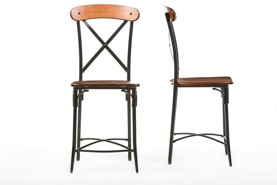 baxton studio broxburn light brown wood metal bar stool set of 2 | Modish Furniture Store-2