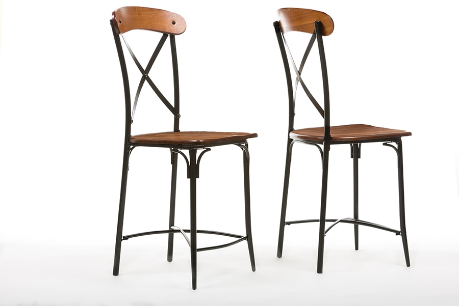 baxton studio broxburn light brown wood metal bar stool set of 2 | Modish Furniture Store-3