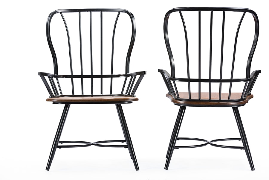 baxton studio longford dark walnut wood and black metal vintage industrial dining arm chair set of 2 | Modish Furniture Store-3