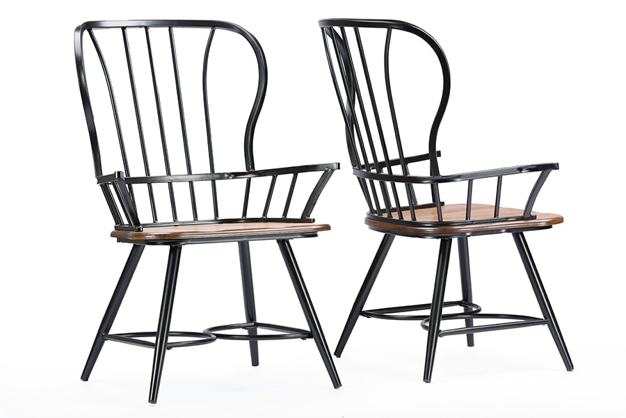 baxton studio longford dark walnut wood and black metal vintage industrial dining arm chair set of 2 | Modish Furniture Store-4