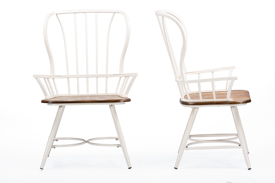 baxton studio longford dark walnut wood and white metal vintage industrial dining arm chair set of 2 | Modish Furniture Store-2
