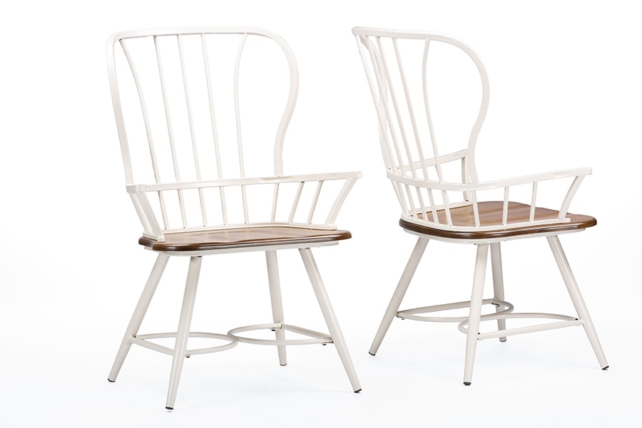 baxton studio longford dark walnut wood and white metal vintage industrial dining arm chair set of 2 | Modish Furniture Store-3
