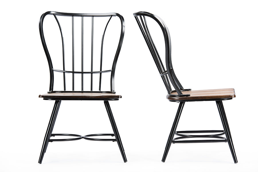 Baxton Studio Longford "Dark-Walnut" Wood and Black Metal Vintage Industrial Dining Chair (Set of 2) | Modishstore | Dining Chairs - 4