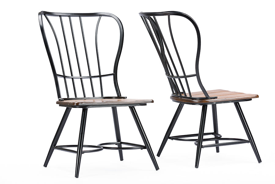 Baxton Studio Longford "Dark-Walnut" Wood and Black Metal Vintage Industrial Dining Chair (Set of 2) | Modishstore | Dining Chairs - 2