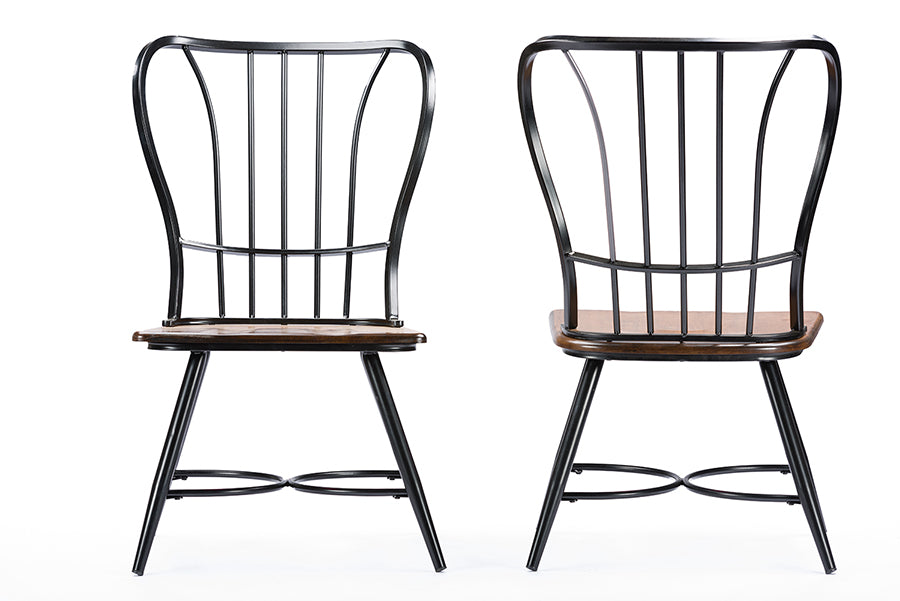 Baxton Studio Longford "Dark-Walnut" Wood and Black Metal Vintage Industrial Dining Chair (Set of 2) | Modishstore | Dining Chairs - 3